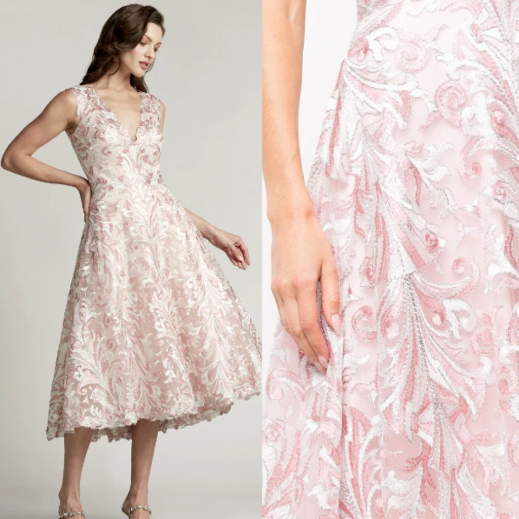 Nwt Tadashi Shoji Keaton Appliqu A-Line Embroidered Dress Pale Pink Bue22195md